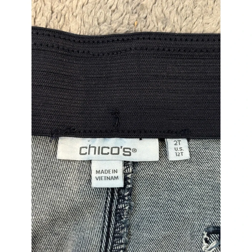 Chico's Dark Wash Wide Leg Denim Pull On Pants Front Seam Size 2T US 12T Tall
